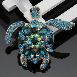 *ROCHELLE* Gold x Blue Fashion Sea Turtle Brooch